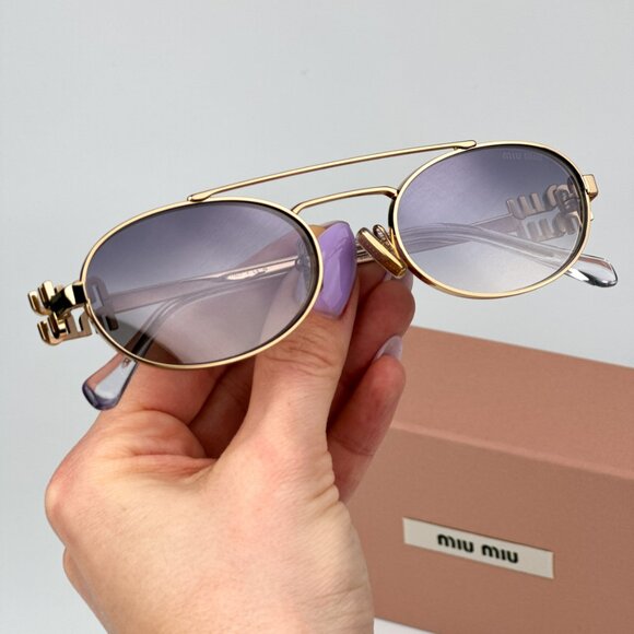 Miu Miu MU54ZS 5AK30C BRAND NEW Sunglasses Gold Gradient Mirror Pilot Unisex main image 12